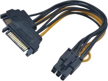 Akasa Strom Adapter [2x SATA-Strom-Stecker 15pol. - 1x PCIe-Stecker 6pol.] Schwarz, Gelb (AK-CBPW13-15)