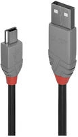 Lindy 36721 USB Kabel USB 2.0 0,5 m USB A Mini-USB B 0,48 Gbit/s Schwarz, Grau