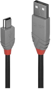 Lindy USB 2.0 Kabel Typ A an Mini-B, 0,5 m, Schwarz/Grau (36721)