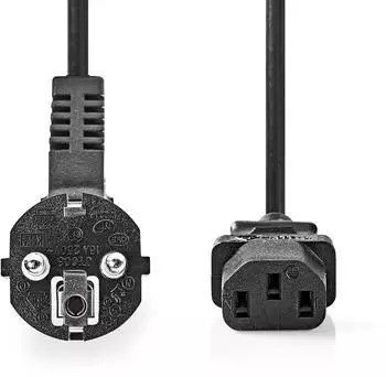 Nedis Stromkabel Schutzkontaktstecker auf IEC-320-C13 Abgewinkelt/Gerade Vernickelt 10m Schwarz PVC (CEGL10000BK100)