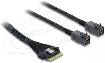 DeLock Kabel Slim SAS SFF-8654 8i zu 2x Mini SAS HD SFF-8643 PCIe 4.0 0,5m (82156)