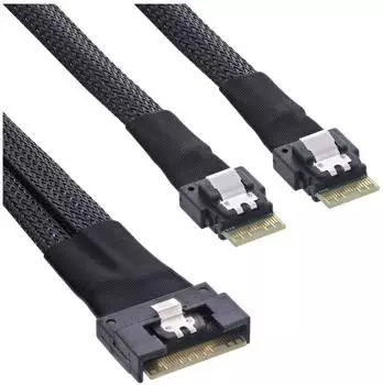 InLine Slim SAS Kabel SFF-8654 8i zu 2x SFF-8654 4i, 24Gbit/s, 0,5m (27649A)