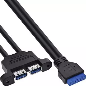 InLine USB 3.2 Gen.1 Kabel 19-Pin auf 2x USB-A Buchse, Mainboard Header Adapter, 0,45m (33390K)
