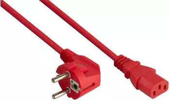 Kabelmeister Netzkabel Schutzkontakt Typ E+F (90&deg; gew.) auf C13, rot, 1,50mm&sup2;, 10m (SK0130-R100)
