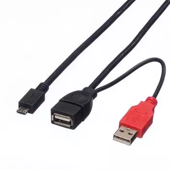 Roline USB 2.0 Y-Kabel, USB-A Stecker/Buchse auf Micro-B Stecker, 1m, schwarz (19.08.1009)