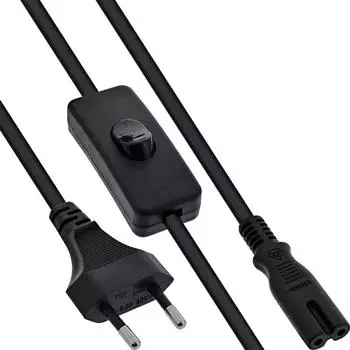 InLine Euro Netzkabel mit Schalter, CEE7/16 zu IEC-C7, schwarz, 0,5m (16150)
