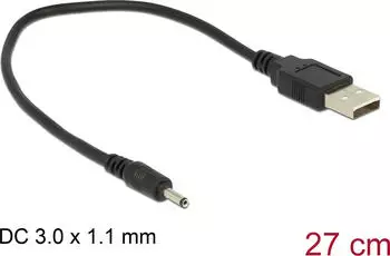DeLock USB-A auf DC 3,0mm Stromkabel 0,27m, schwarz (83793)
