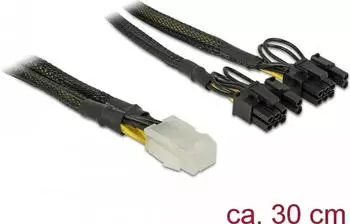 DeLock PCIe Stromkabel 6-Pin auf 2x 8-Pin (6+2), 30cm, schwarz (85455)