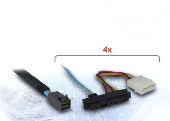Inter-Tech Kabel SFF-8643 auf 4x SFF-8482 mit SATA Power 0,6m (88885608)