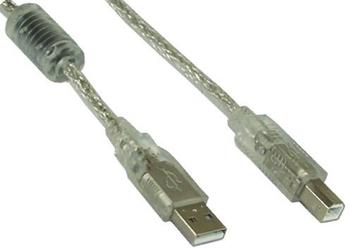 InLine USB 2.0 Kabel, A an B, transparent, mit Ferritkern, 1m (34510)