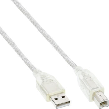 InLine USB 2.0 Kabel, A an B, transparent, 10m (34550T)