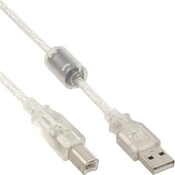 InLine USB 2.0 Kabel, A an B, transparent, mit Ferritkern, 3m (34535)