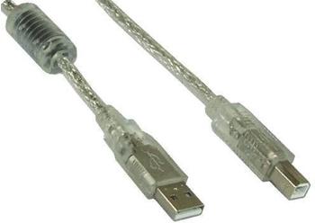 InLine USB 2.0 Kabel, A an B, transparent, mit Ferritkern, 0,5m (34505)