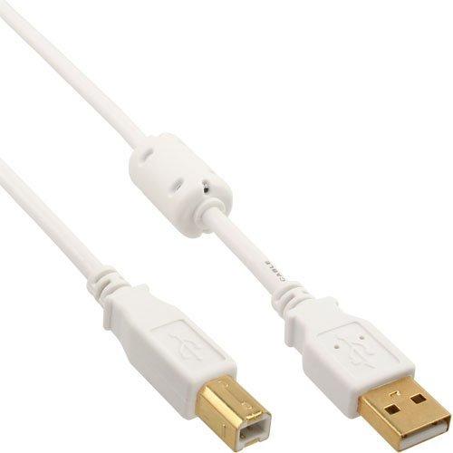 InLine USB 2.0 Kabel, A an B, weiß / gold, mit Ferritkern, 0,5m (34505W)