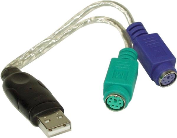 InLine USB zu PS/2 Konverter, USB Stecker an 2x PS/2 Buchse für Maus und Tastatur (33386)