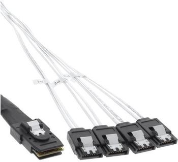 InLine SAS Anschlusskabel, Mini SAS SFF8087 an 4x SATA, Crossover, OCF, 0,75m (27610)