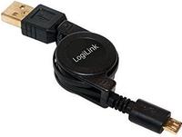 Usb-kabel Usb 2.0 Usb-a Stecker, Usb-micro-b Stecker 0.75 M Schwarz Inkl. Aufroller