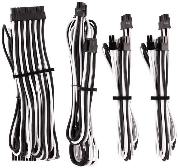 Corsair Premium PSU Cables Starter-Kit Typ 4 Gen 4 mit Einzelummantelung - weiss/schwarz