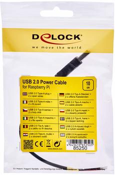 DeLock USB 2.0 Typ-A Stecker > 2 x offene Kabelenden Strom 10 cm Raspberry Pi (85250)