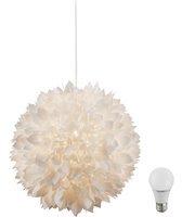 ETC Shop Pendel Decken Lampe Blütenformen Flora Schirm weiß im Set inklusive LED-Leuchtmittel