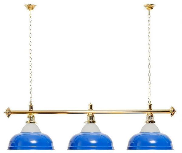 Billiard-Royal Billardlampe 3 Schirme blau mit Glasgoldfarbene Halterung