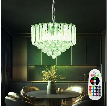 etc-shop Hänge Leuchte Dimmer Chrom Fernbedienung Pendel Lampe klar im Set inklusive RGB LED Leuchtmittel