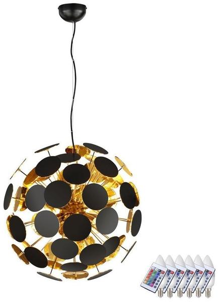 etc-shop Luxus Pendel Leuchte Hänge Decken Flur Lampe schwarz gold Dimmer im Set inkl. RGB LED Leuchtmittel