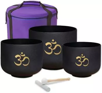 Keepdrum Klangschalen-Set OM 3-Chakren schwarz mit Zubehör (ombk612-3)