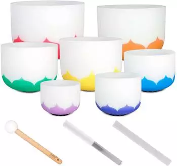 Sela Crystal Singing Bowl Set Frosted 432Hz, 7 Bowls 8-14", 3 Schl&auml;gel (SECLU-SET)