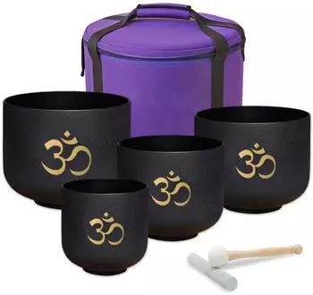 Keepdrum Klangschalen-Set OM 4-Chakren schwarz mit Zubehör (ombk612-4)