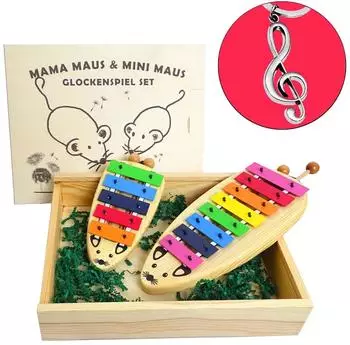 Sonor Glockenspiel Set Mama & Mini Maus mit Violinschlüssel-Anhänger (MausSet-kh03)
