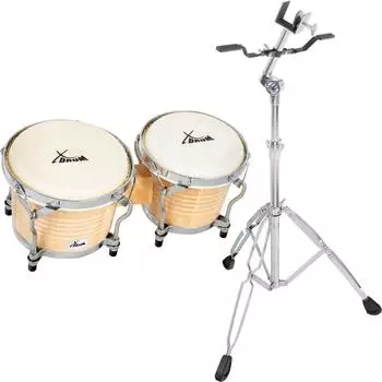 XDRUM Bongo Pro Set mit St&auml;nder, Naturfell (00025382)