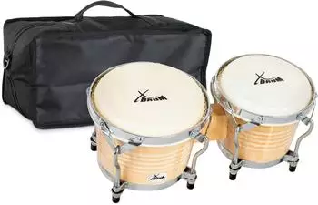XDRUM Bongos Pro Natur Set mit Tasche, Naturfelle (Bongo-Pro-NAT-Set1)