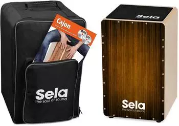 Sela Varios Brown Cajon Bundle mit Rucksack, Sitzpad, CD & DVD (SE 147 NL)