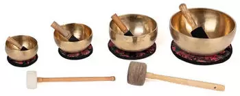 bodhi Klangschalen-Set mit Unterlagen und Kl&ouml;ppel, 4-teilig