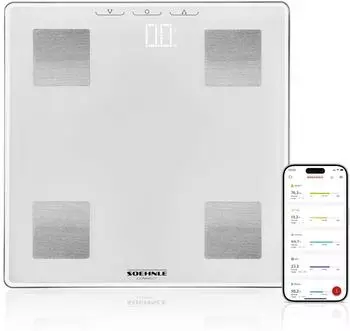 Soehnle K&ouml;rperanalysewaage Shape Sense Connect Lite Personenwaage mit App Anbindung K&ouml;rperanalyse Gewicht Fett Wasser- und Muskelanteil K&ouml;rperfettwaage LED Display wei&szlig;