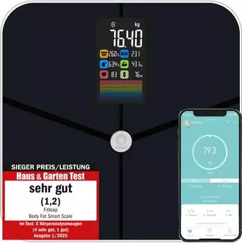 Fitleap Personenwaage Waage mit Körperfett- Muskelanalyse bis 180kg großen Display dunkelblau