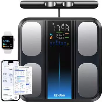 RENPHO Körperfettwaage mit 8 Elektroden Personenwaage körperfett Smart Waage App für Muskelmasse BMI Präzisionswaage bis 180kg/400 lbs