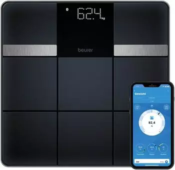 Beurer BF 450 Personenwaage mit App-Anbindung via Bluetooth K&ouml;rperfettwaage digital 17 Messwerten inkl. K&ouml;rperfett Muskelmasse BMI mattierte Fliesenstruktur 8 Benutzerspeicher 180 kg