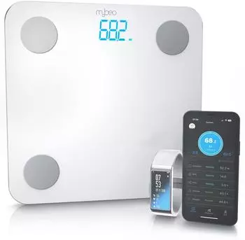 MyBeo Körperanalysewaage Bluetooth, BMI, Körperfett, 5-180kg, weiß