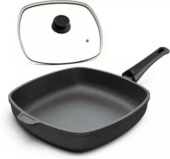 W. Hoffmann Aluguss Viereckpfanne mit Glasdeckel 28 x 28 cm