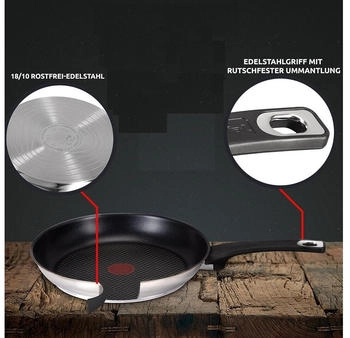 Tefal Pfannen-Set Jamie Oliver E76 Pfannenset 20 cm + 26 cm Edelstahl 18/10 (Bratpfannenset) Antihaftbeschichtet