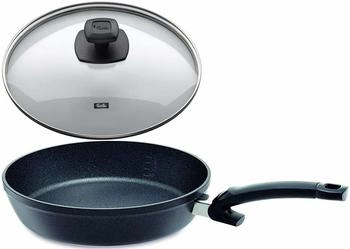 Fissler Adamant Comfort, Aluminium-Pfanne mit Deckel &Oslash; 20 cm beschichtete Brat-Pfanne antihaftend Kratzfest alle Herdarten Induktion + Gratis 4-teiliger Set EKM Living Edelstahl Trinkhalme