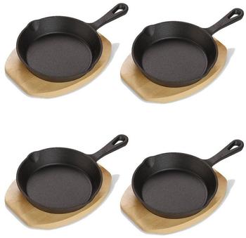 Echtwerk Servierpfanne Mini Pfännchen mit Servierbrett kleine Grillpfanne 4-tlg.