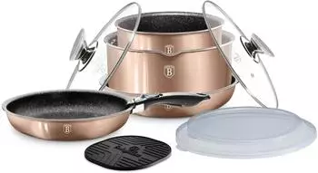 BerlingerHaus Garnków 9-ele Click Cook Metallic Line Rose Gold, Pfanne + Kochtopf, Rosa (BH-6147)