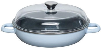 Riess Schmorpfanne aus Emaille mit Glasdeckel in sky blue (28 cm)