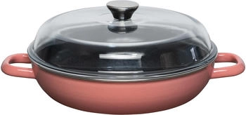 Riess Schmorpfanne aus Emaille mit Glasdeckel in pink (28 cm)