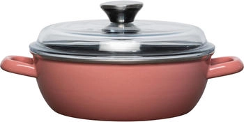Riess Schmorpfanne aus Emaille mit Glasdeckel in pink (20 cm)