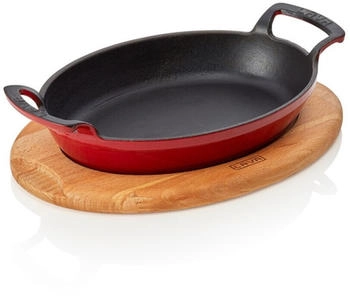 Lava Red frying pan with wooden coaster 23 × 17 cm