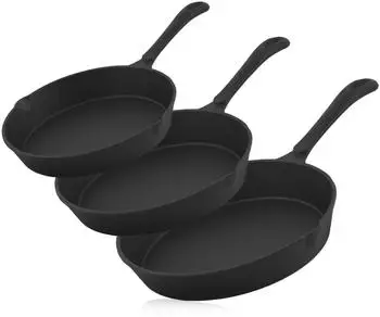 BBQ-Toro Grillpfanne-Set Gusseisen &Oslash; 16 / 20 / 24 cm